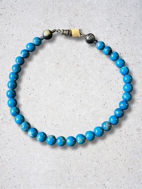 Blue Apatite Beaded Bracelet Sterling Silver Clasp | 7.25IN